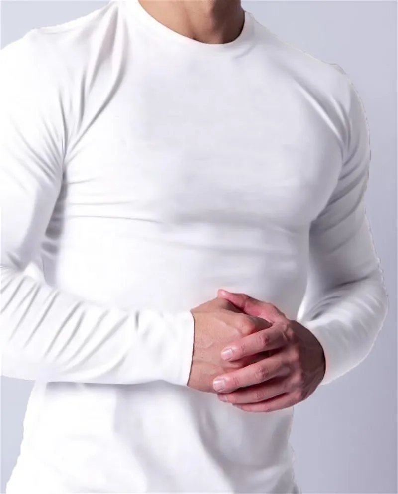 Fitness Mens T Shirt Spring Long Sleeve T-shirt Men Plain Gym Clothing Compression Shirt Slim Fit O-neck Cotton T shirt Homme 210421