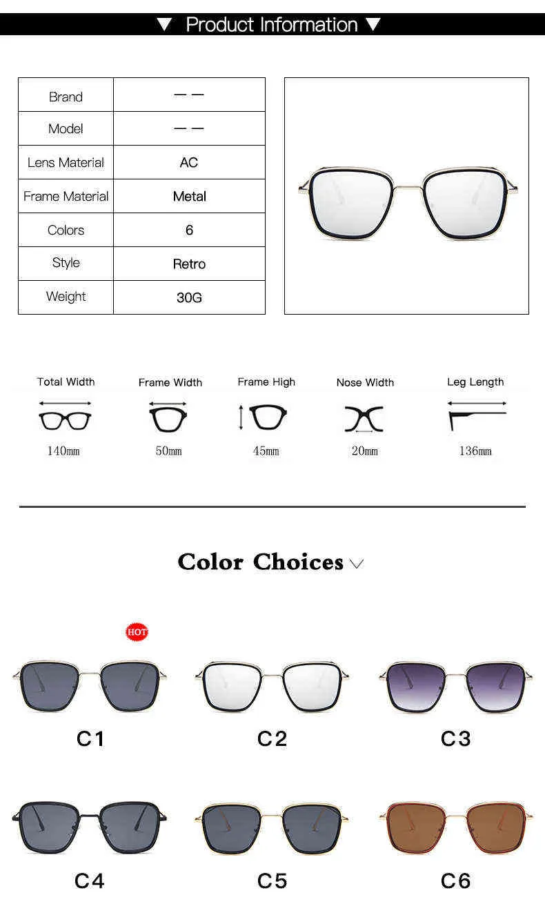 Okulary przeciwsłoneczne Square Mężczyźni Luksusowy Marka Metal Retro Steampunk Gradient Okulary przeciwsłoneczne dla kobiet Odcienie UV400 220117
