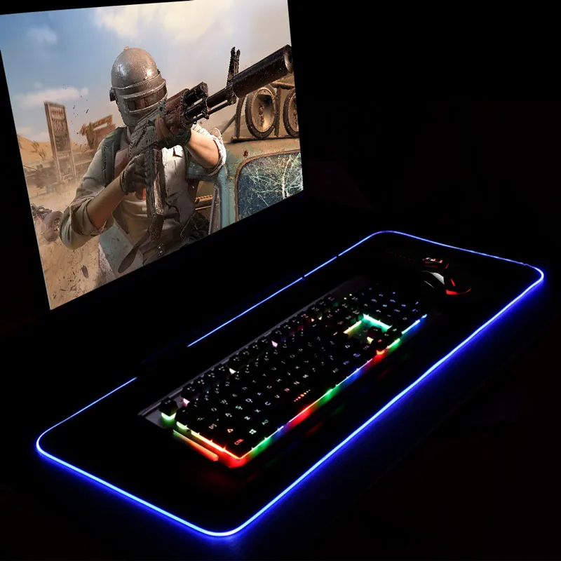 Grand tapis de souris de jeu souple RGB, surdimensionné, Led lumineuse, étendu, Base en caoutchouc antidérapante, pour clavier d'ordinateur