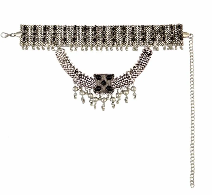 Богемное винтажное колье-чокер из сплава с черным камнем для женщин, цыганское, турецкое, массивное ожерелье, праздничное ювелирное изделие, подарок Cho227G