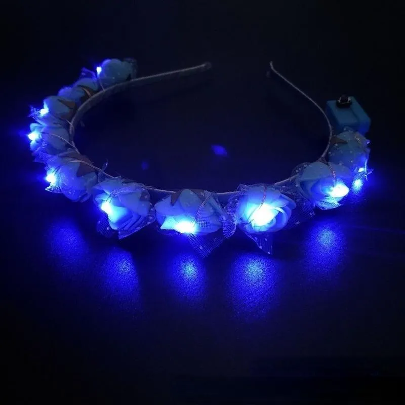 Decoração de festa LED luz brilhante luminosa flor grinalda headband crianças adultos meninas casamento nupcial fantasia vestido headwear274u