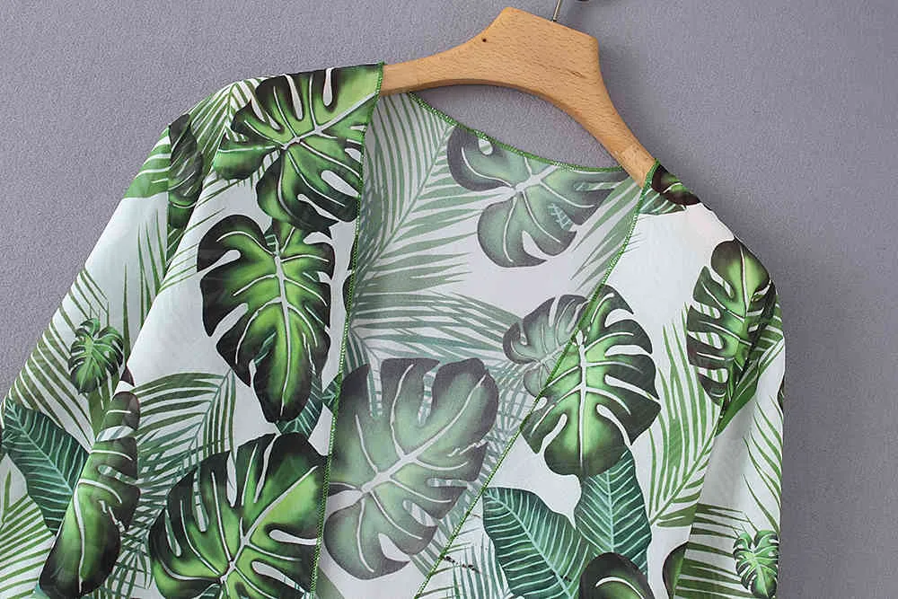 Vert Boho Feuilles Imprimer Robes Maillot De Bain Cover-ups Plus La Taille Beach Wear Kimono Robe Femmes D'été Maillot De Bain Cover Up A838 210420