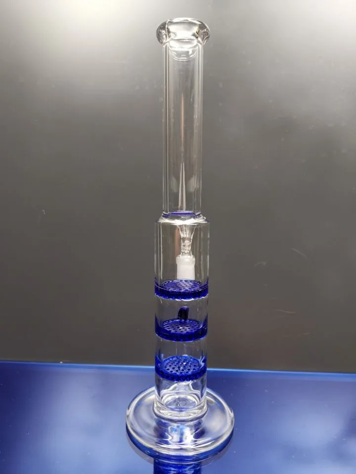 Colorful Straight Tube Glass Bong Triple Layer Comb Perc Hookah Percolator Water Pipes Heady Oil Dab Rig zeusartshop