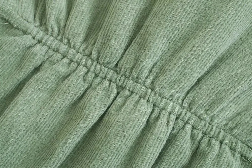Blusa Vintage de manga de murciélago de pana sólida para mujer, blusa holgada con cuello vuelto, camisa verde con botones, blusa femenina, sobrecamisa 210510