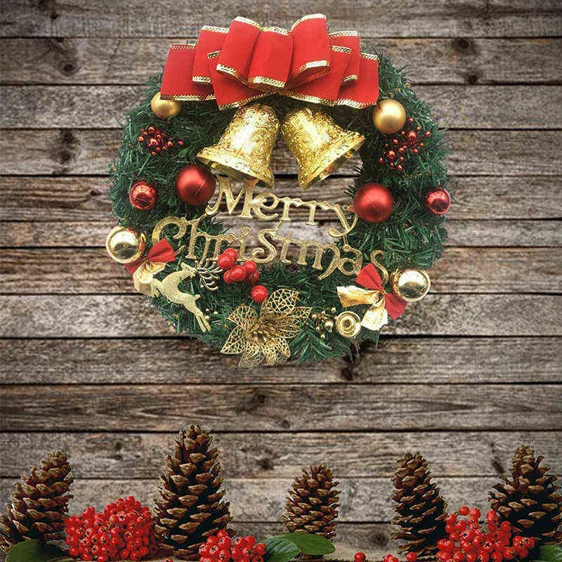 2022 Grinalda de Natal com Bow Natal Decoração Porta Pendurado Rattan Ornamento Garland Decorações de Xmas Decoração 211104