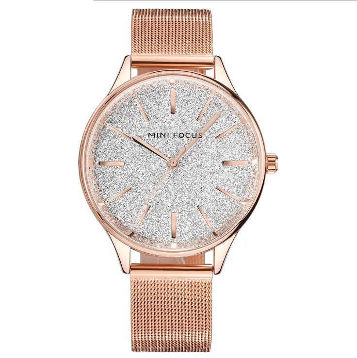 Luxe brillant MINI FOCUS marque femmes montre Japon mouvement à quartz en acier inoxydable maille bande 0044L dames montres résistant à l'usure Cry253e