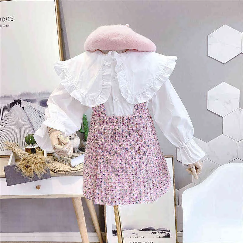 2022 Spring Arrival Girls Fashion Tweed Dress Kids Long Sleeve Es Princess 211231