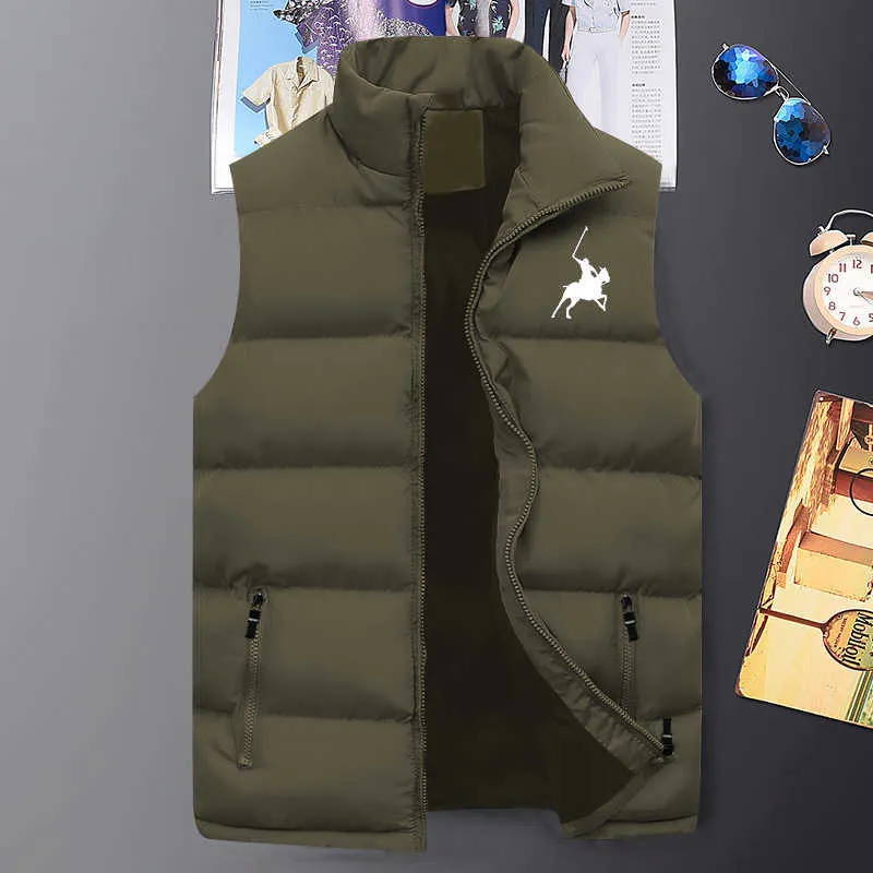 EST Мужская куртка без рукавов с принтом поло Мужская осенне-зимняя теплая ветрозащитная пуховая жилетка 4 цвета M-5XL 210925