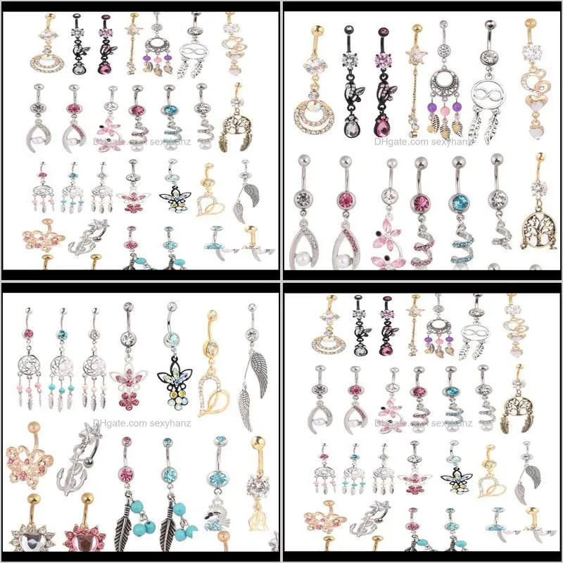 Bell Rings Wholes Mix Style Belly Button Body Piercing Dangle Navel Ring Beach Jewelry Cluic243S