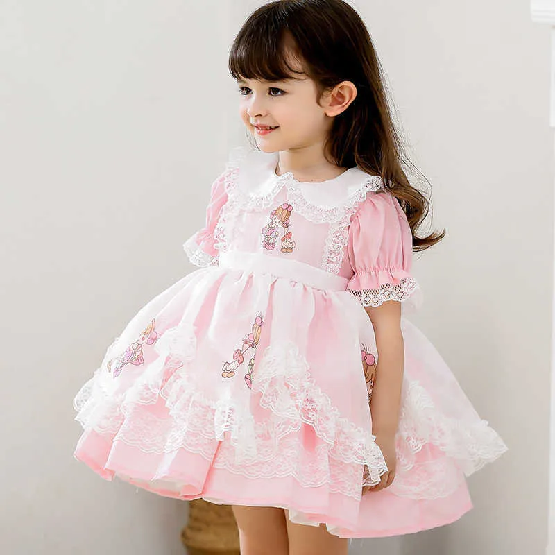 Spanska Baby Dress Girl Lolita Princess Dresses Barn Tecknad Broderi Kläder Spädbarn Birthdace Lace Ball Gown Girls Vestido 210615