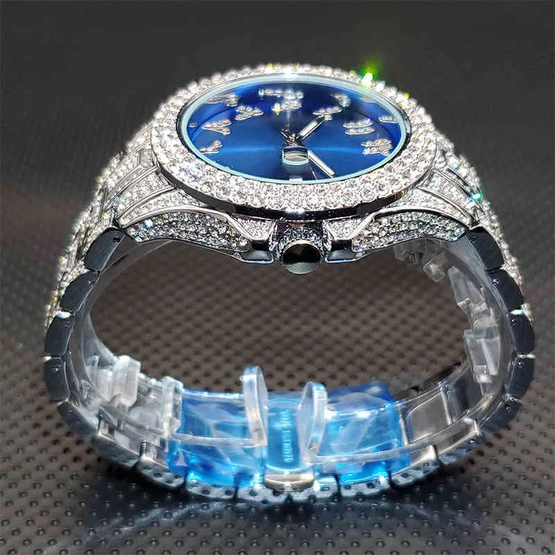방수 남성 쿼츠 손목 시계 세련된 클래식 아이스 아웃 다이아몬드 시계 남성 베젤 선 버스트 다이얼 시계 Montre Homme200b