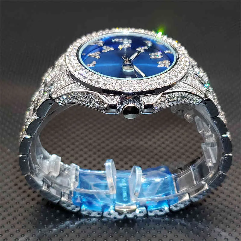 Vattentäta män kvarts armbandsur Stylish Classic Ice Out Diamond Watches Mens Bezel Sunburst Dial Watch Montre Homme232w