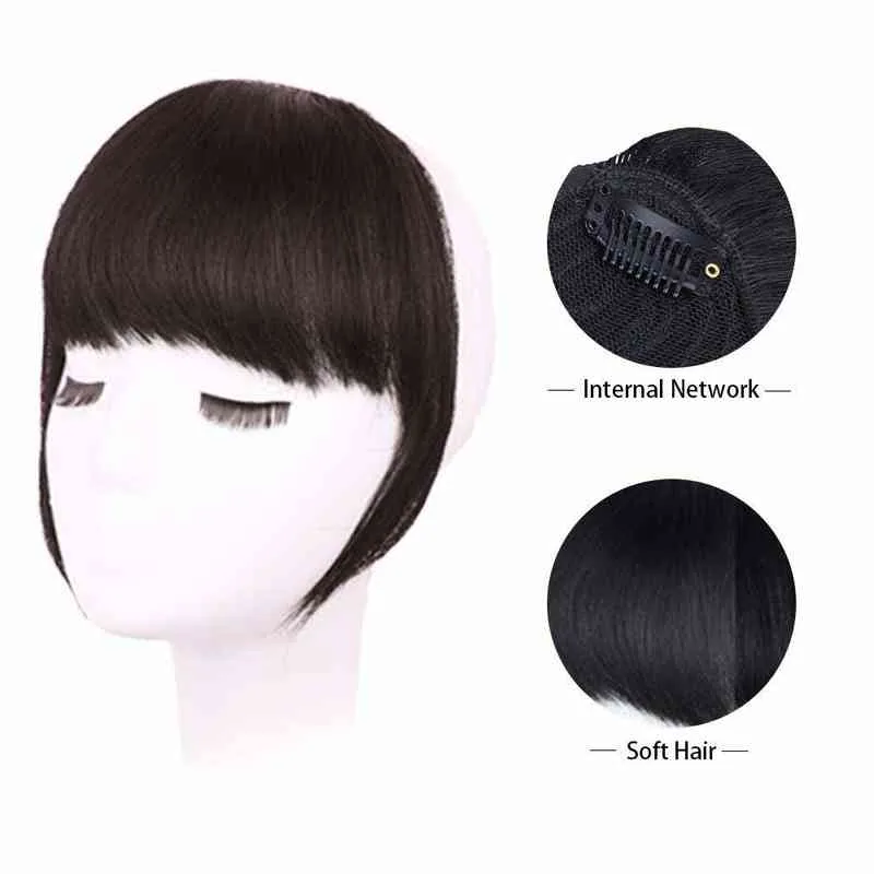 Clip In Bangs Real Human Hair Tjock Bangs Fringe Med Tempel För Kvinnor Naturligt Flat Neat Bangs Hair Clip Extension W220308