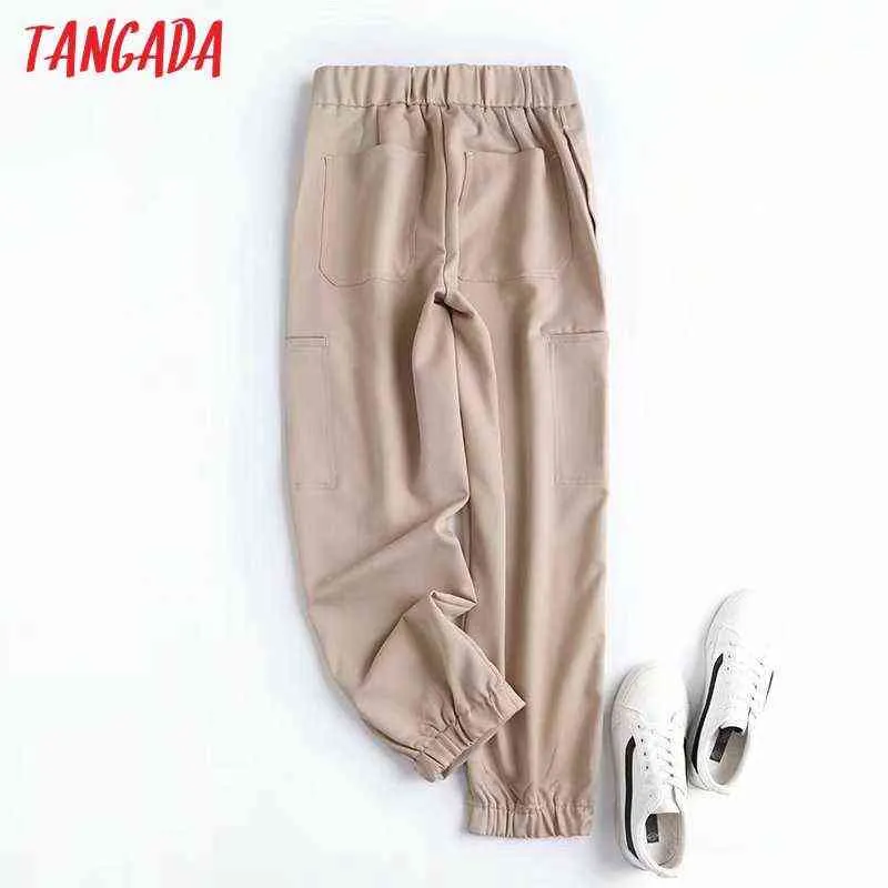 Tangada Mode Femmes Haute Qualité Kaki Costume Pantalon Pantalon Poches Latérales Boutons Bureau Dame Pantalon Pantalon 4C31 211112