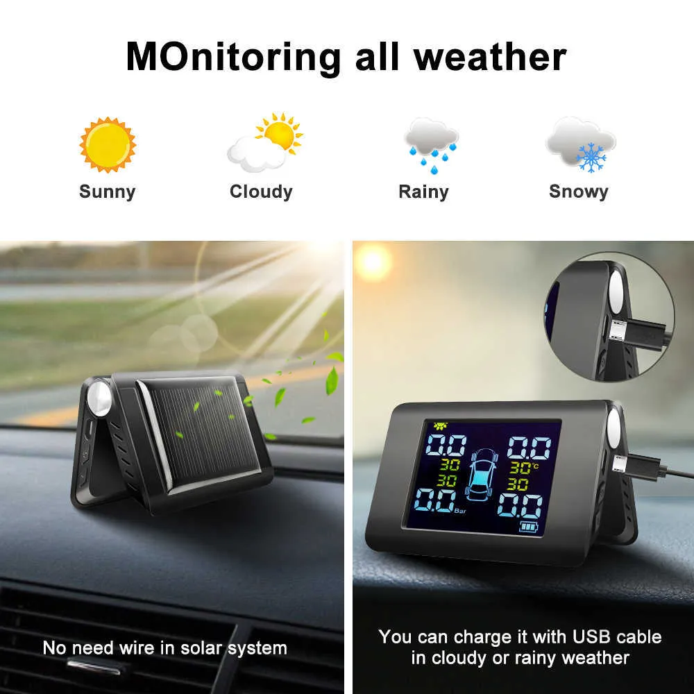 TPMS Solar Power Auto Reifendruck Alarm 90 Einstellbare Monitor Auto Sicherheit System Reifen Temperatur Warnung new235G