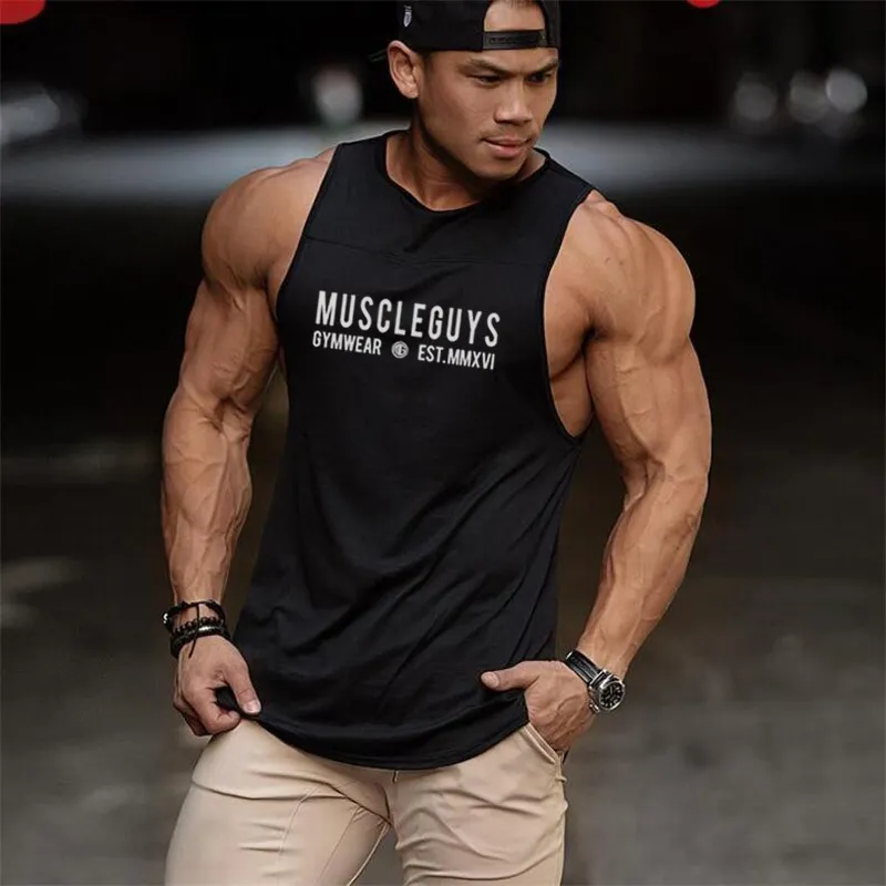 Muscleguys Fitness Cotton Tank Top Men Vest BodyBuilding Одежда Sportswear Tops Рубашка без рукавов Бренд спортивные залы Джерси Tanktop 210421