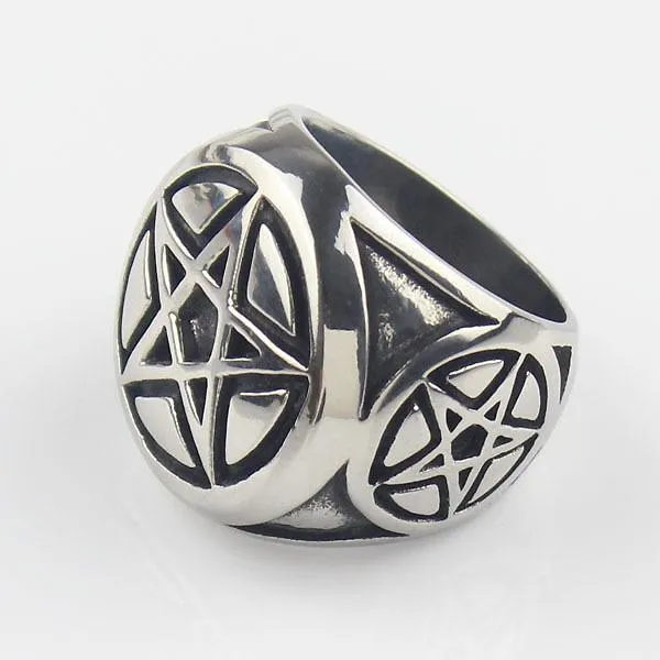 Anéis de cluster masculino prata cor pentagrama pentagrama estrela anel de motociclista de aço inoxidável 272k