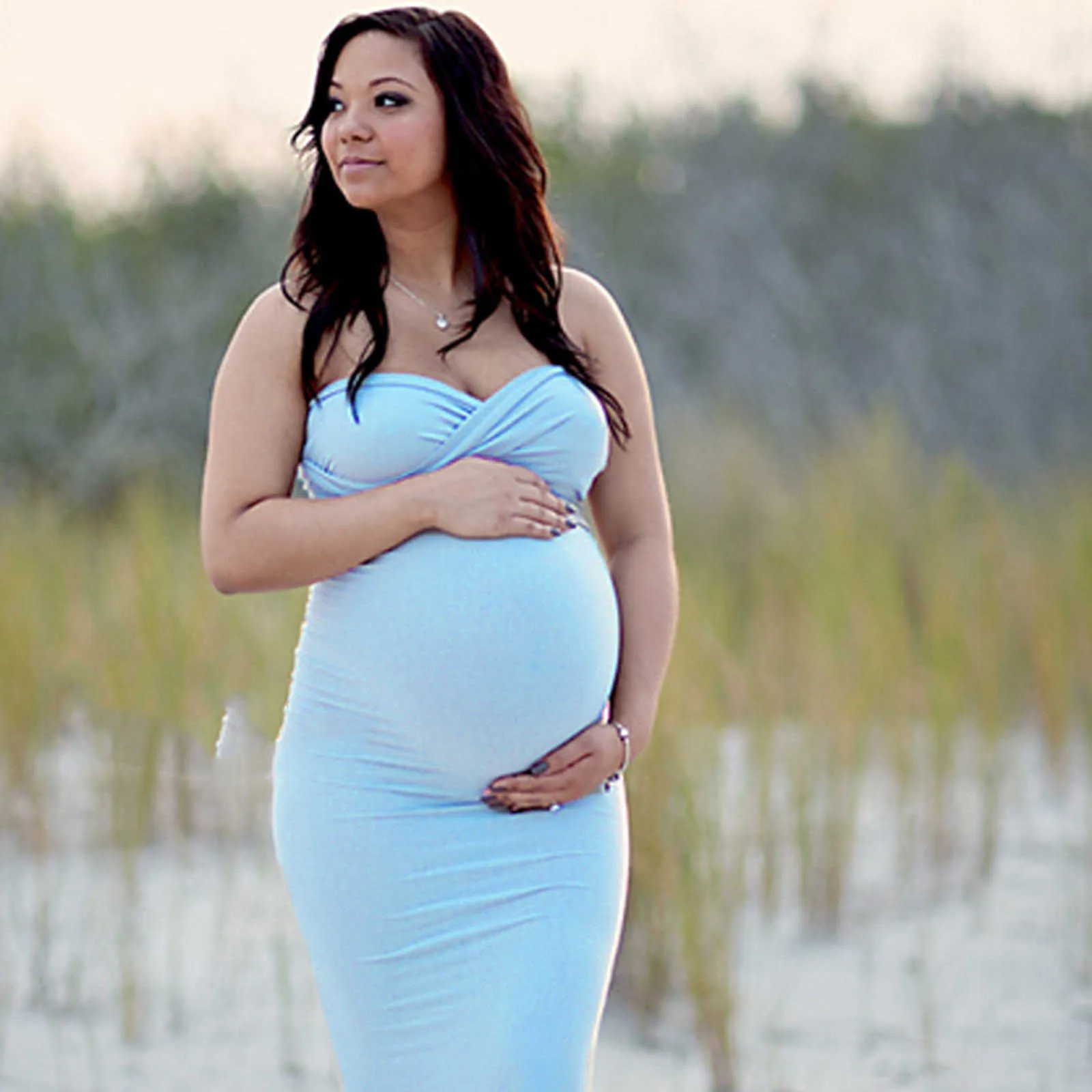 @ Femmes enceintes sexy photographie accessoires sans manches sans bretelles longue robe de maternité vêtements de charme pour les femmes enceintes Q0713
