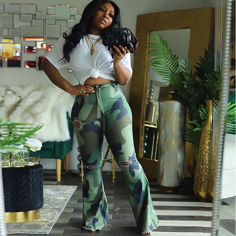 Autunno est Camouflage Tie Dye Pantaloni Harem con foro classico Pantaloni a vita alta Jogger Donna Pantaloni sportivi all'ingrosso M-4XL 210525