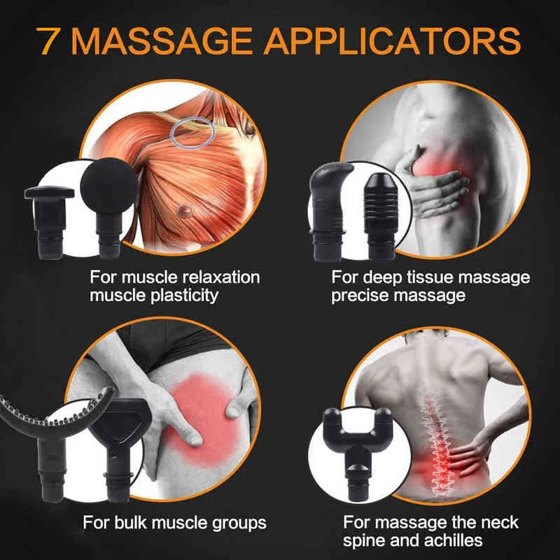 30 vitesses 7 têtes masseur de douleur au cou masseur de tissus profonds relaxation musculaire pistolet de massage du corps écran LCD Fascia 211228