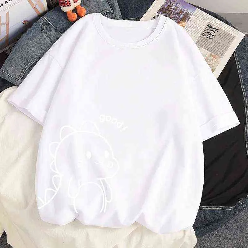夏の特大のTシャツ原宿Y 2 Kアニメかわいい小さな恐竜パターンカワイイカジュアルTシャツトップス女性半袖TシャツG220228