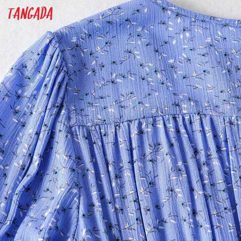 Tangada Summer Femmes Fleurs Imprimer Style Français Robe A-Line Puff Manches courtes Dames Sundress JA01 210609