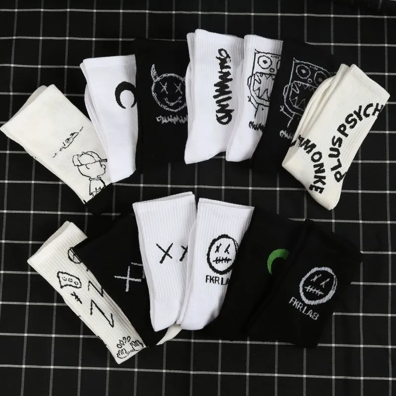 Japanese Cotton Socks Men Women Couples Grimace Tall Hip-hop Wild Fashion Cartoon Anime Socks Street Skateboard Happy Funny Sock