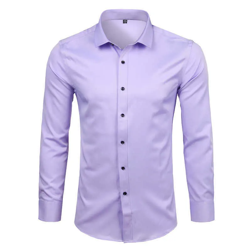 Purple Men's Bamboo Fiber Dress Shirt Brand Slim Fit Long Sleeve Chemise Homme Non Iron Easy Care Formal Shirt For Men 210730