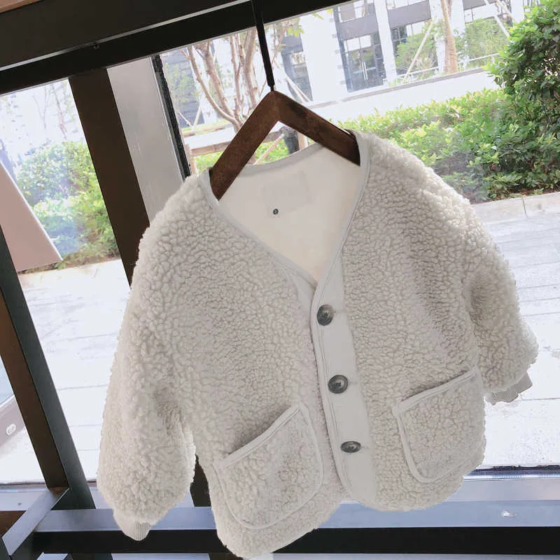 Parent-Child Clothes Boys Mother Girl Jacket Lamb Wool Velvet Padded Fall Winter Korean Cardigan Warm Children's Coat 210625