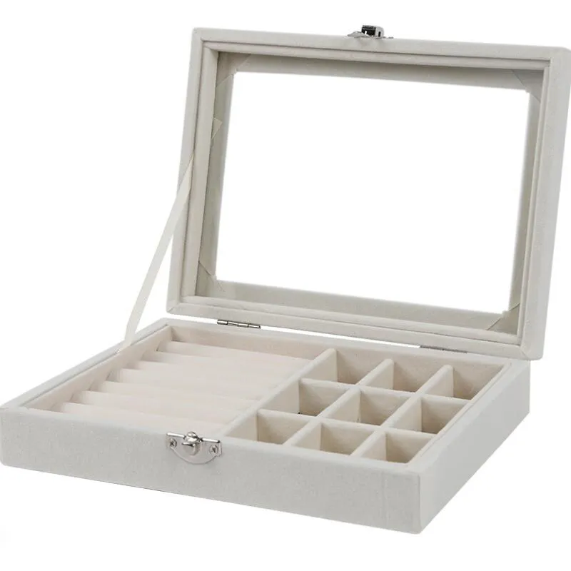 الأوروبية المخملية الزجاجية الحلقة القرط منظم المجوهرات مربع علبة الحامل علبة التخزين العلبة ديكور المنزل 20 15 5cm2534