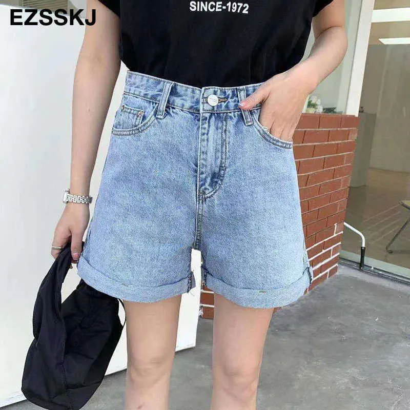 Short en denim pour femme taille haute femme décontractée lâche dames mode grande taille taille élastique taille large jean court 210722