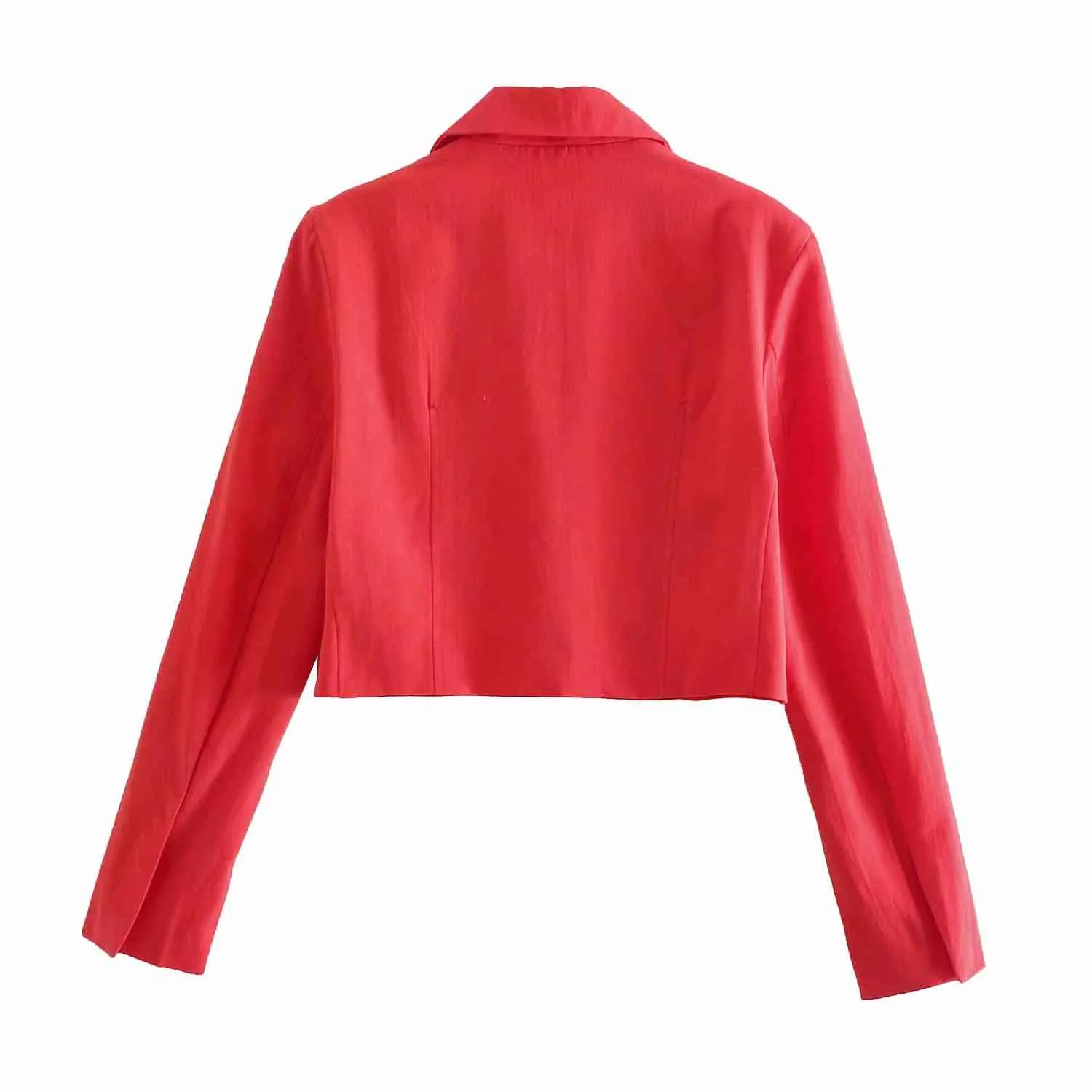 Stilvolle rote Frauen abgeschnitten Blazer Jacke Sping Sommer Blazer Mäntel Büro Dame Zweireiher Elegant Chic Streetwear 210521