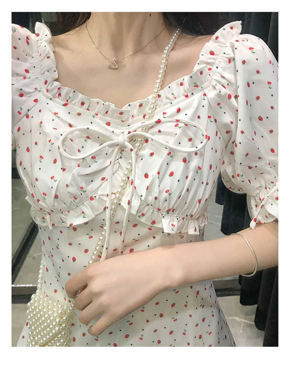 White Casual Floral Ruffle Bow Women Dress Bandage Ruched Summer Mini Dress Office Puff Sleeve High Street Aline Ladies Dresses 210619