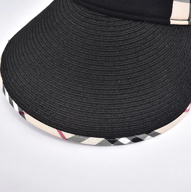 Visiere femminili Big Brim Designer Cappelli con cinghia con cappuccio regolabile a nastro a plaid.Y014B15014