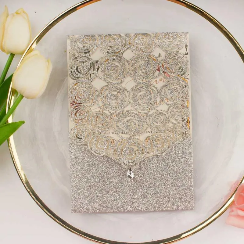 10x ouro rosa prata glitter oco cartão de diamante corte a laser cartões de convite de casamento cartões de bolso convite para festa de aniversário278c