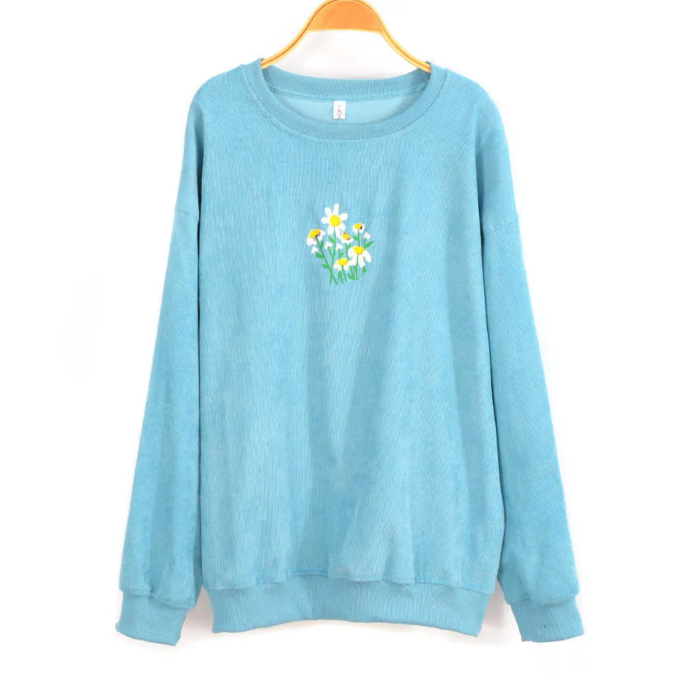 Cute Flowers Print Oversize Loose Women Sweatshirts Fashion Sport Young Girls Casual Long Sleeve Autumn Pullovers Plus 210702