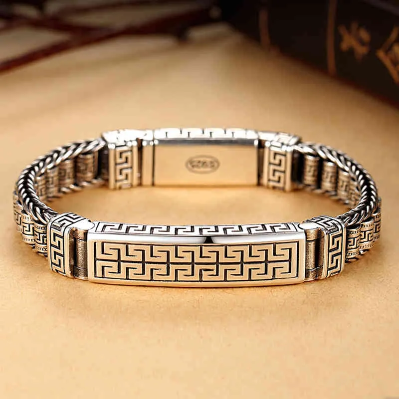 Original Design Hanfeng Back Character Pattern Passepartout Bracelet Silver Men Women Trendy Personality Niche Style Retro5593858