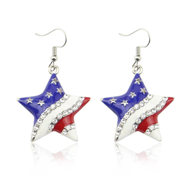 New Crystal Ear Fashion Star Shape American Flag Earrings For Women Patriotic Jewelry Gifts Pendientes Oorbellen X0709 X0710