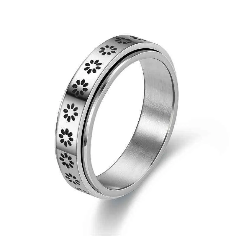 Anillos antiansiedad para girar libremente, anillo de acero inoxidable con patrón de flor de sol y luna, accesorios antiestrés G1125