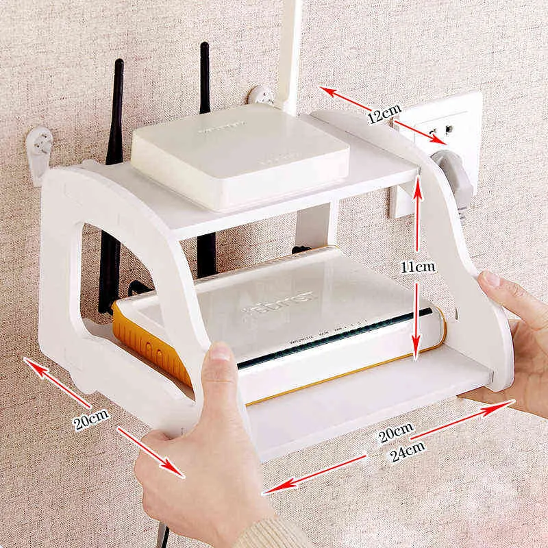ヴァンズライフ座っている部屋のルーターを組織するフレーム中空アウト二重セットトップボックスルーター収納ラックモデリング壁シェルフ211112