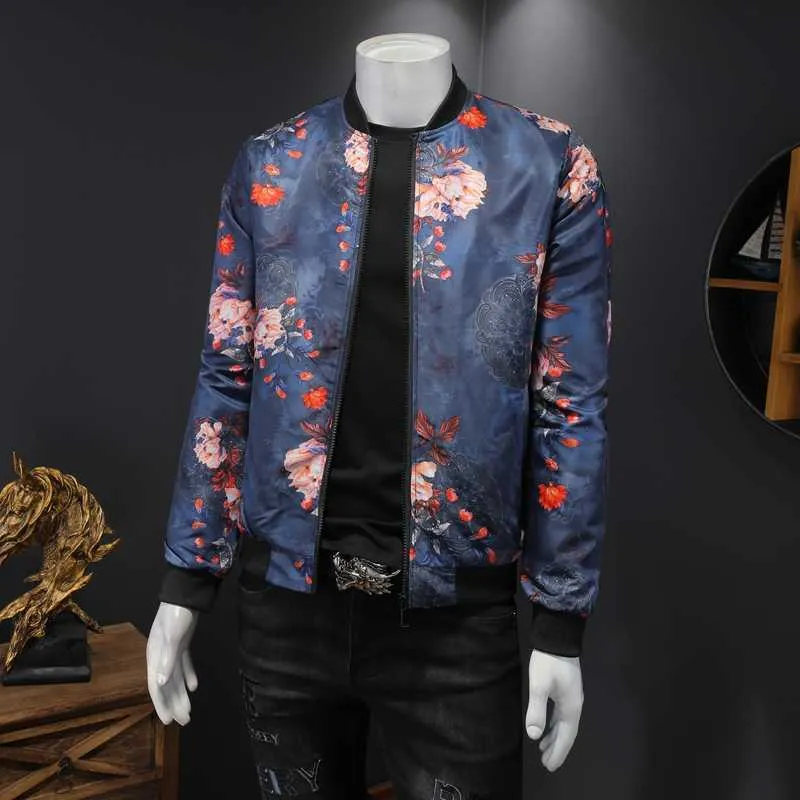 Grande taille 5XL-M printemps Floral Bomber vestes hommes vêtements 2021 Simple tout Match à manches longues affaires décontracté manteaux Streetwear chaud X0710