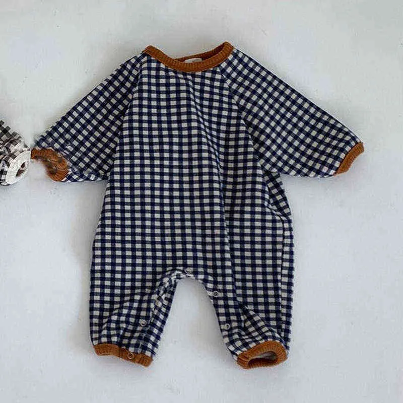 Fashion Baby Girl Plaid Rompers Cute born Long Sleeve Jumpsuit Infant Cotton Clothes Kids Boys Casual 211229