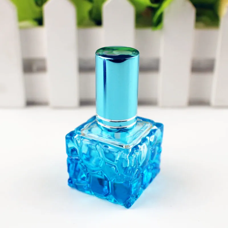 다채로운 사각형 유리 향수 병 10ml 작은 샘플 휴대용 parfume 재충전 냄새 분무기 화장품 스프레이 병