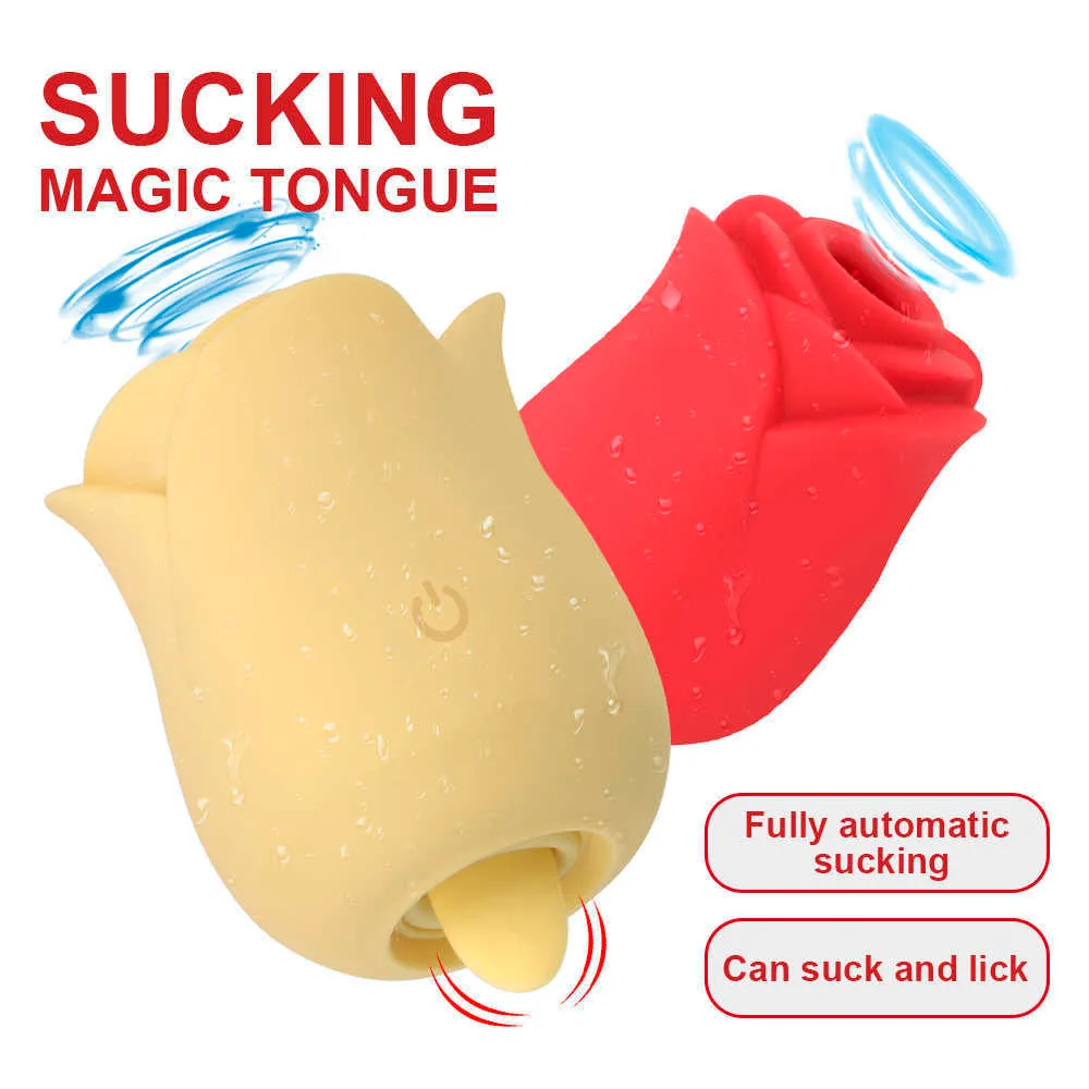 Rose Nipple Sucker Oral Tongue Slicking Vibrator kraftfull vagina onani sexleksaker för kvinnor g-spot klitoris stimulering p0818 p0818