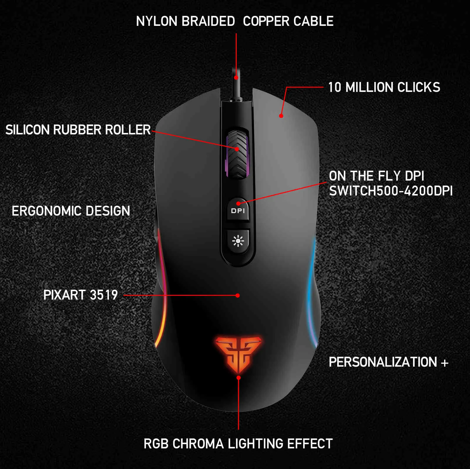 Fantech x16 Professione Gaming 4200DPI Regolabile 6 pulsante Macro Cavo Gamer FPS LOL Ergonomic Mouse