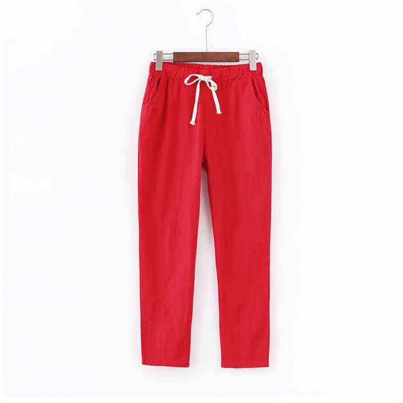 Lace Up Summer Pants Women Sweatpants Pantalon Femme Candy Colors Cotton Linen Harem Pants Casual Plus Size Trousers Women C5212 211105