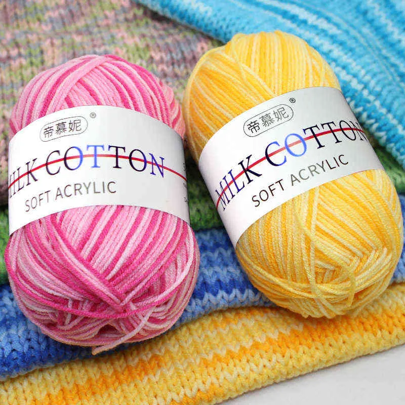 Lait Coton Fil Teint Couleur Bébé Chapeau Écharpe Tricot Laine Doux Pull Confortable Crochet Laine À La Main Couture En Gros Y211129