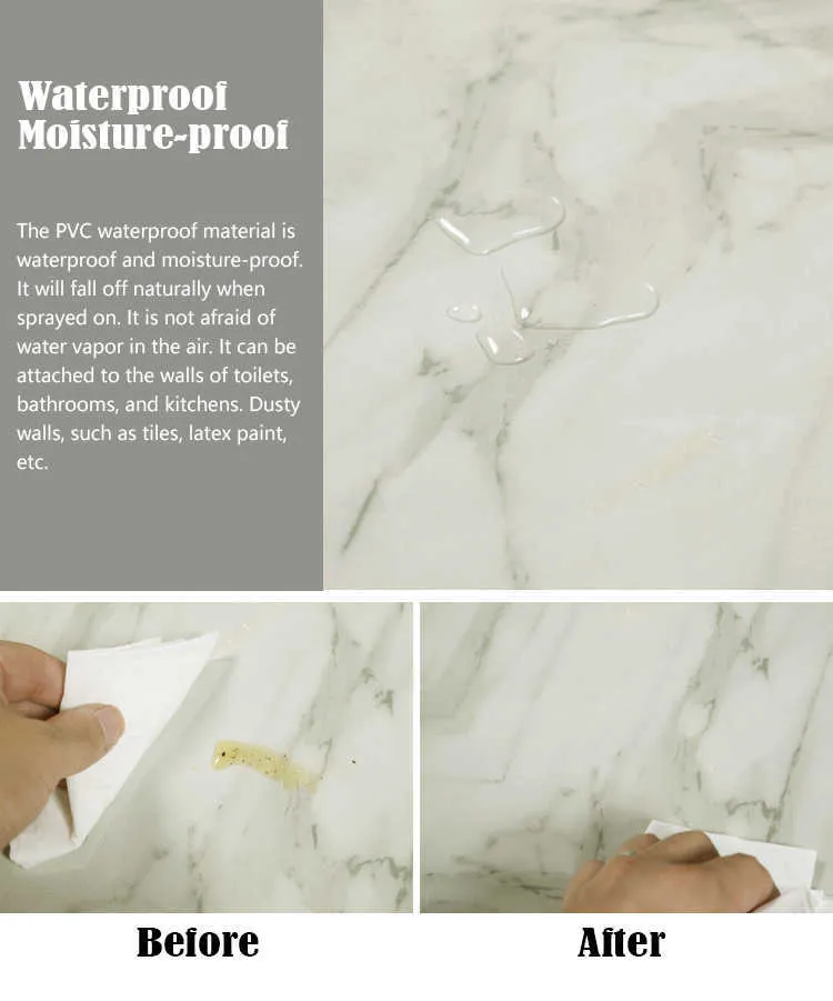 Rotolo di carta da parati autoadesiva in vinile di marmo Pellicola decorativa mobili Adesivi murali impermeabili cucina Backsplash Home Decor 210615
