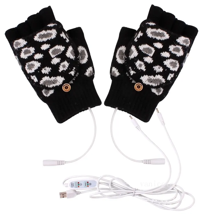 Party Favor laine chaud adulte USB gants hommes et femmes automne et hiver léopard doigt gants T2I53092