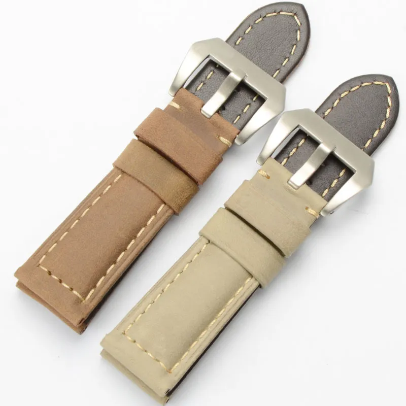 22 24 26mm Retro Colorful Italian Vintage Genuine Leather Watch Band Strap Pin Buckle Watchband Strap for Panerai Watch PAM Man wi248k